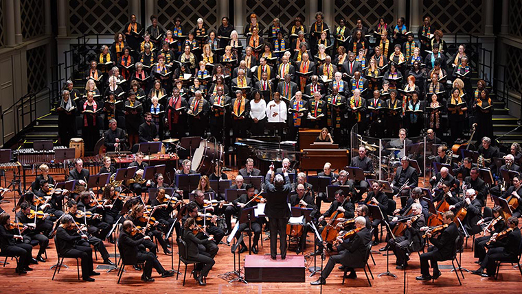 CSO and Classical Roots Choir on stage at Music Hall
