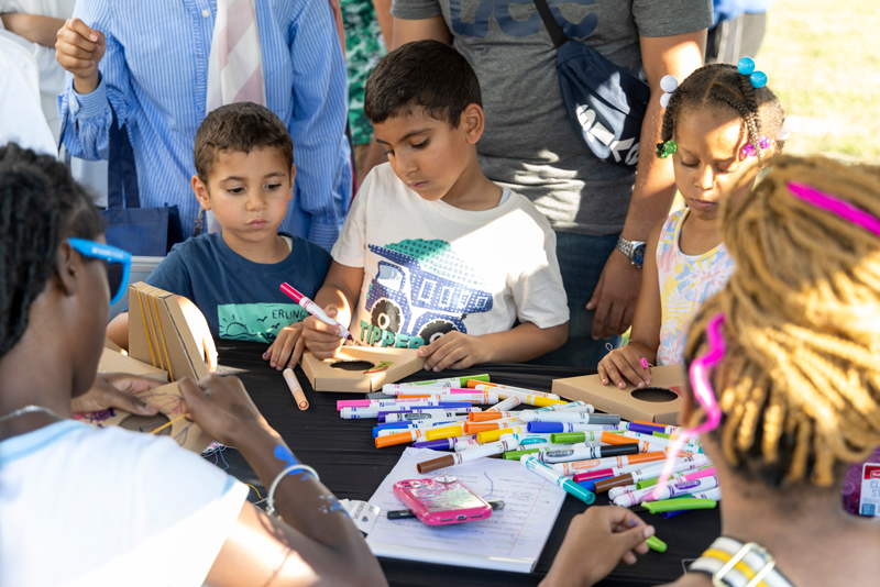 Children create their own instruments at the Price Hill Brady Block Party, July 2023. Credit: Charlie Balcom 