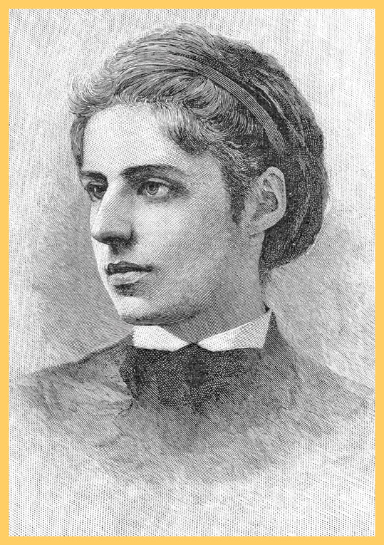 An engraving of Emma Lazarus, writer of “The New Colossus”