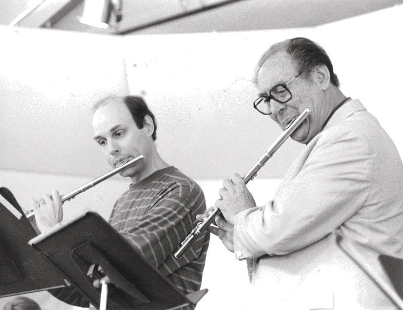 Randolph Bowman (left) performing with Jean-Pierre Rampal.