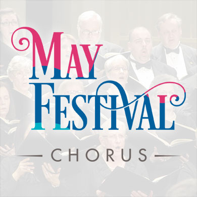 May Festival Chorus singing with May Festival logo overlay
