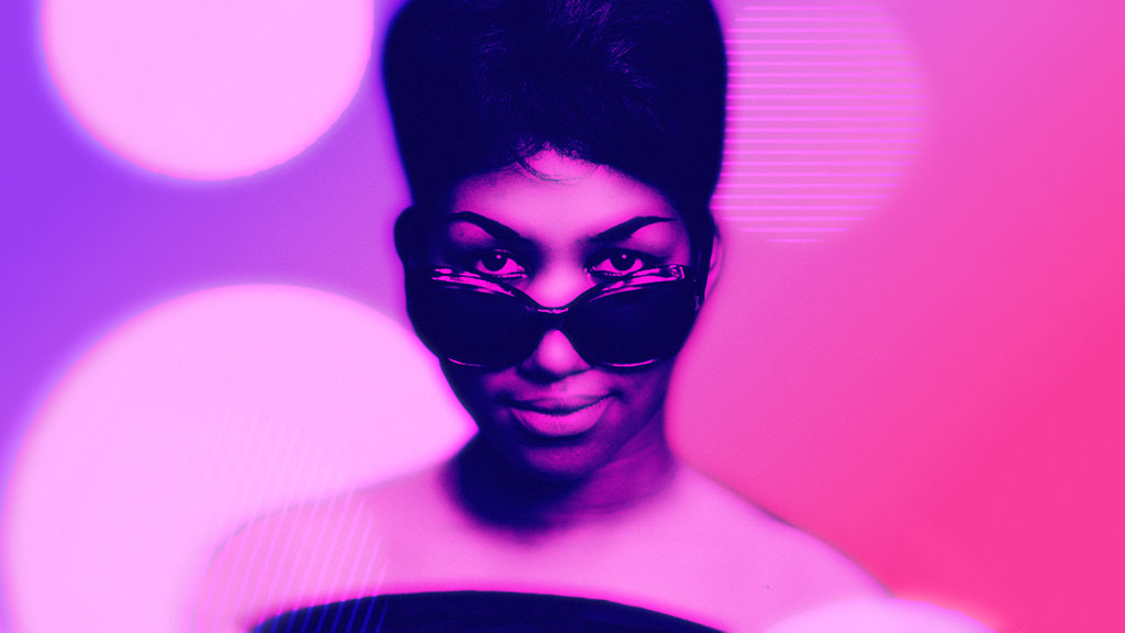 Pop art treatment of a headshot of Aretha Franklin